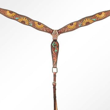 American Darling Western Horse Floral Headstall Breast Collar Genuine Leather Brown